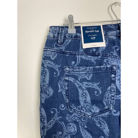 Charter Club Straight Leg Jeans 14W Plus Blue Paisley Print Lexington Stretchy - Picture 8 of 11